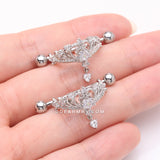 Detail View 2 of A Pair of Enchanted Princess Tiara Sparkle Dangle Nipple Shield Ring-Clear Gem
