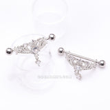 Detail View 1 of A Pair of Enchanted Princess Tiara Sparkle Dangle Nipple Shield Ring-Clear Gem