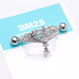 Detail View 3 of A Pair of Enchanted Princess Tiara Sparkle Dangle Nipple Shield Ring-Clear Gem