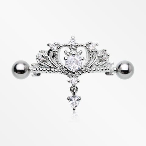 A Pair of Enchanted Princess Tiara Sparkle Dangle Nipple Shield Ring-Clear Gem