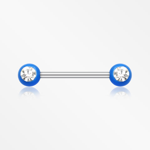 A Pair of Acrylic Gem Ball Nipple Barbell Ring-Blue/Clear