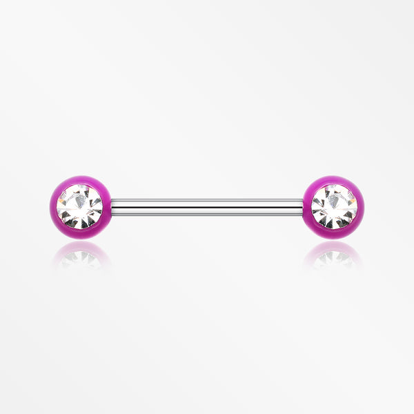 A Pair of Acrylic Gem Ball Nipple Barbell Ring-Purple/Clear