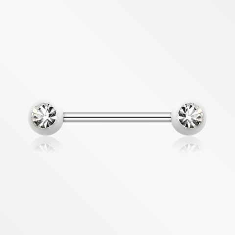 A Pair of Acrylic Gem Ball Nipple Barbell Ring-White/Clear