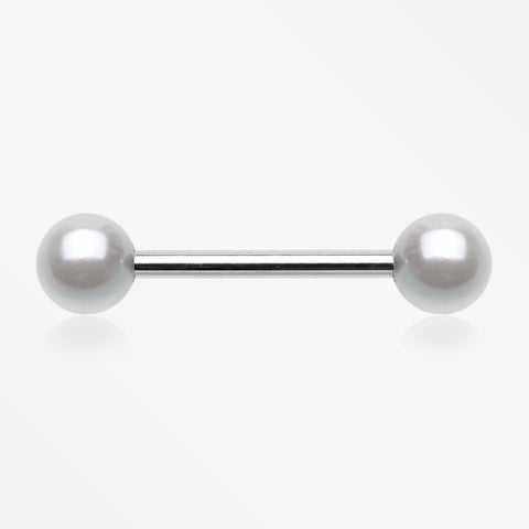 A Pair of Luster Pearlescent Ball Ends Nipple Barbell-White