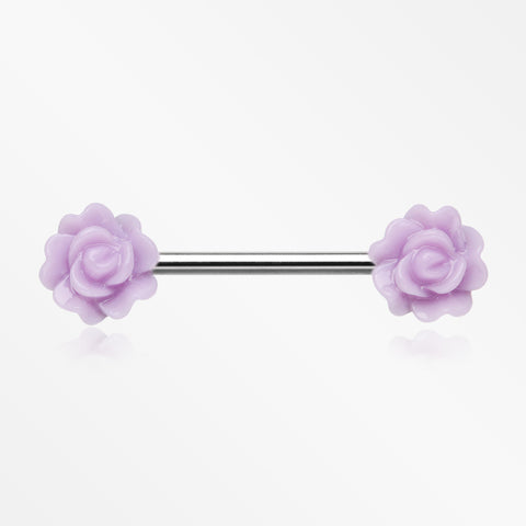 A Pair of Acrylic Rose Blossom Nipple Barbell Ring-Light Purple