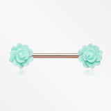A Pair of Rose Gold Acrylic Rose Blossom Nipple Barbell Ring-Mint Green