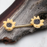 A Pair of Sunflower Bloom Handmade Clay Flower Nipple Barbell