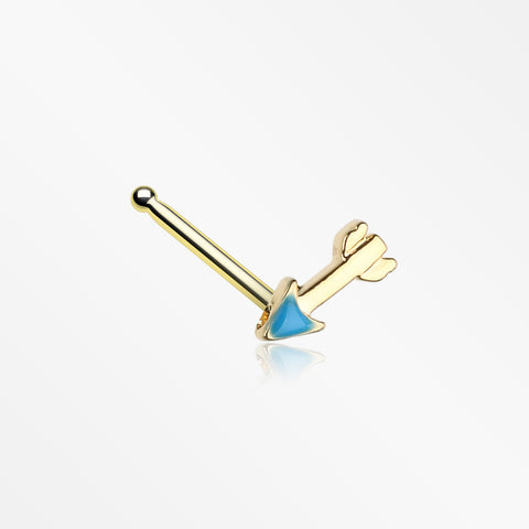 Golden Dainty Arrow Nose Stud Ring-Teal