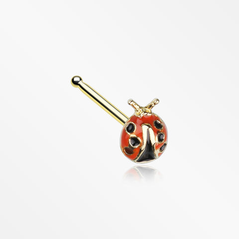 Golden Adorable Dainty Ladybug Nose Stud Ring-Red