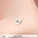 Golden Paw in Heart Animal Lover Nose Stud Ring