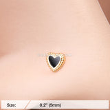 Golden Valentine Lacey Heart Nose Stud Ring-Black