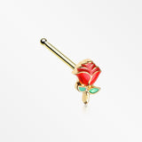 Golden Vintage Enchanted Stem of Rose Nose Stud Ring-Red/Green