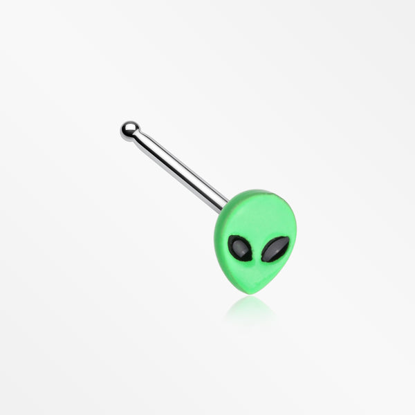 Retro Alien Head Nose Stud Ring-Green