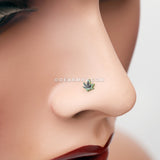 Vintage Cannabis Leaf Nose Stud Ring-Green