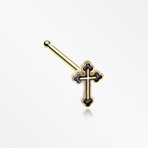 Golden Black Medieval Gothic Cross Nose Stud Ring