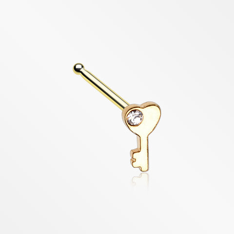 Golden Key to My Heart Sparkle Nose Stud Ring-Clear