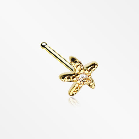 Golden Starfish Sparkle Nose Stud Ring-Clear