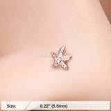 Rose Gold Starfish Sparkle Nose Stud Ring-Clear