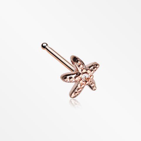 Rose Gold Starfish Sparkle Nose Stud Ring-Clear