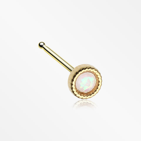 Golden Opalescent Sparkle Circle Nose Stud Ring-White