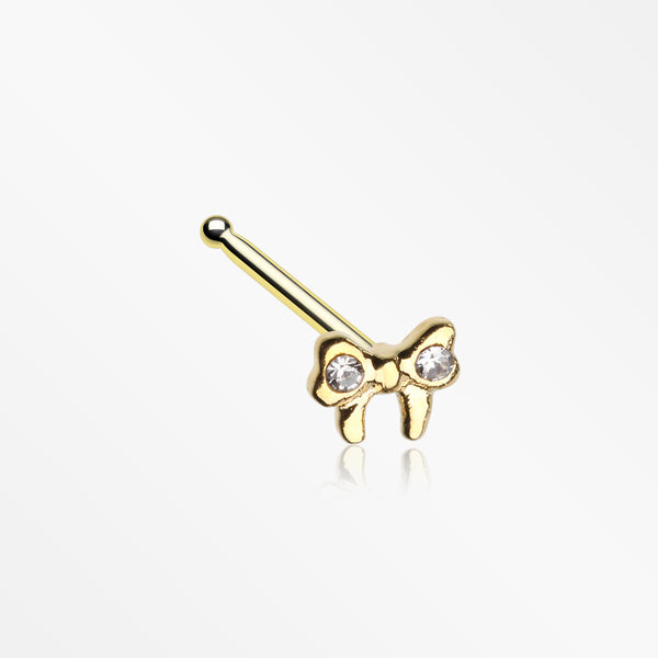 Golden Dainty Bow-Tie Sparkle Nose Stud Ring-Clear