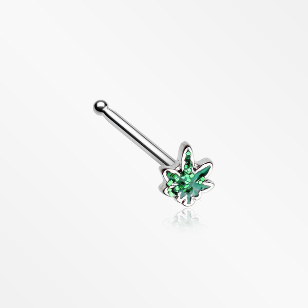 Glitter Sparkle Cannabis Nose Stud Ring-Green