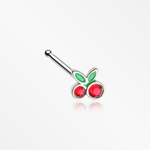 Juicy Cute Cherry Sparkles Nose Stud Ring-Red/Green