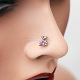 Adorable Teddy Bear Sparkle Nose Stud Ring-Pink