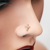 Golden Brilliant Sparkle Cross Multi-Gem Nose Stud Ring-Clear Gem