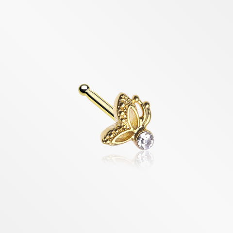 Golden Glam Butterfly Sparkle Nose Stud Ring-Clear Gem