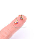 Detail View 2 of Golden Lacey Crescent Moon Opalescent Sparkle Nose Stud Ring-Clear Gem/Purple
