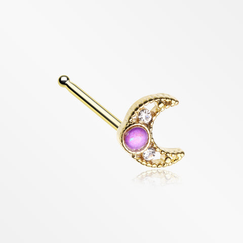 Golden Lacey Crescent Moon Opalescent Sparkle Nose Stud Ring-Clear Gem/Purple