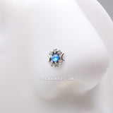 Detail View 1 of Celestial Opalescent Moon Goddess Sparkle Nose Stud Ring-Blue/Clear Gem