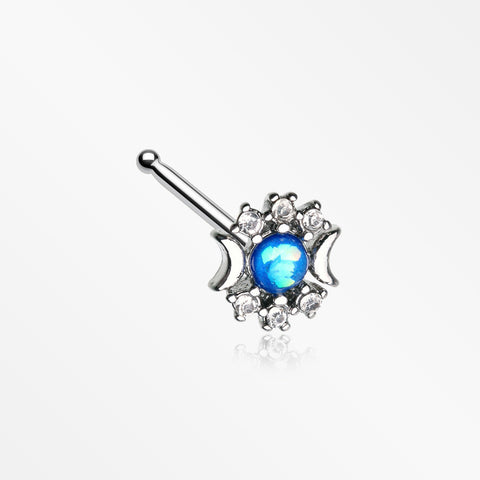 Celestial Opalescent Moon Goddess Sparkle Nose Stud Ring-Blue/Clear Gem