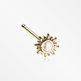 Golden Opalescent Sun and Crescent Moon Nose Stud Ring-White