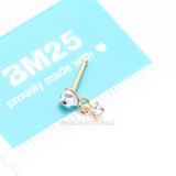 Detail View 4 of Golden Heart Sparkle Prong Dangle Nose Stud Ring-Clear Gem