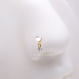 Detail View 1 of Golden Heart Sparkle Prong Dangle Nose Stud Ring-Clear Gem