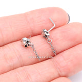 Detail View 3 of Death Skull Dangle Chained Spike Nose Stud Ring