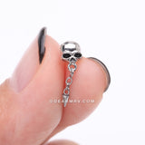 Detail View 2 of Death Skull Dangle Chained Spike Nose Stud Ring