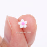 Detail View 2 of Kawaii Pop White Pink Flower Nose Stud Ring-White/Pink