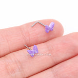 Detail View 3 of Iridescent Purple Butterfly Nose Stud Ring-Purple