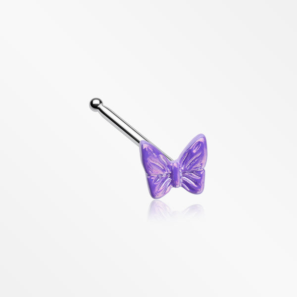 Iridescent Purple Butterfly Nose Stud Ring-Purple