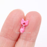 Detail View 2 of Kawaii Pop Pink Bow-Tie with Polka Dot Dangle Nose Stud Ring-Pink