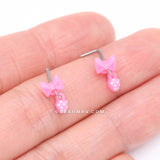 Detail View 3 of Kawaii Pop Pink Bow-Tie with Polka Dot Dangle Nose Stud Ring-Pink