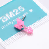 Detail View 4 of Kawaii Pop Pink Bow-Tie with Polka Dot Dangle Nose Stud Ring-Pink