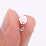 Detail View 2 of Blossom Rose Sparkle Dangle Nose Stud Ring-White/Clear Gem