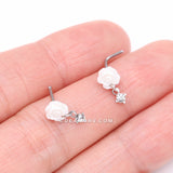 Detail View 3 of Blossom Rose Sparkle Dangle Nose Stud Ring-White/Clear Gem