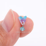 Detail View 2 of Kawaii Pop Blurple Butterfly Sparkle Dangle Nose Stud Ring-Aqua/Purple