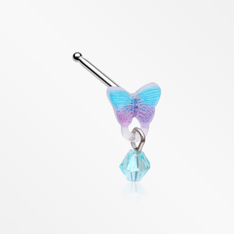 Kawaii Pop Blurple Butterfly Sparkle Dangle Nose Stud Ring-Aqua/Purple
