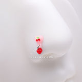 Detail View 1 of Kawaii Pop Cherry Heart Dangle Nose Stud Ring-Pink/Red